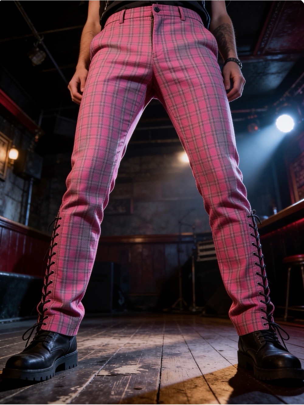 Betsey Johnson vintage plaid 1/2 leg lace-up pants.